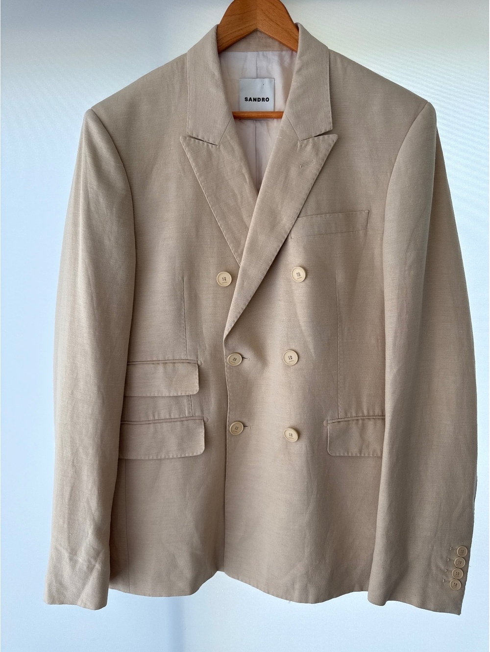 Sandro Paris Double Breasted Linen Blend Blazer Jacket NWT Size 54 Beige